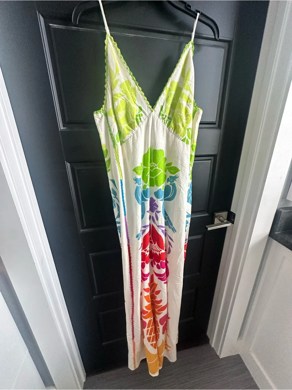 FARM Rio White Maxi Dress with Green Bodice and Multicolor Floral Motifs - Picture 5 of 14